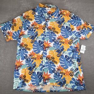 Corona Extra Tropical Leaf Button Up‎ Shirt Men's 2X Hawaiian Aloha Summer New